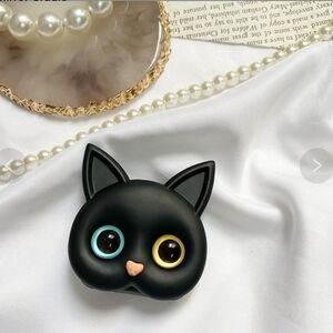 Black Cat Pop Socket With Mirror